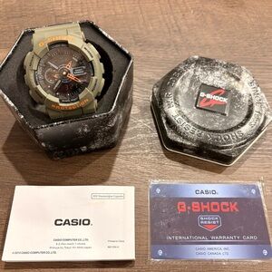 Casio G-Shock Olive Green Watch with Orange Accents